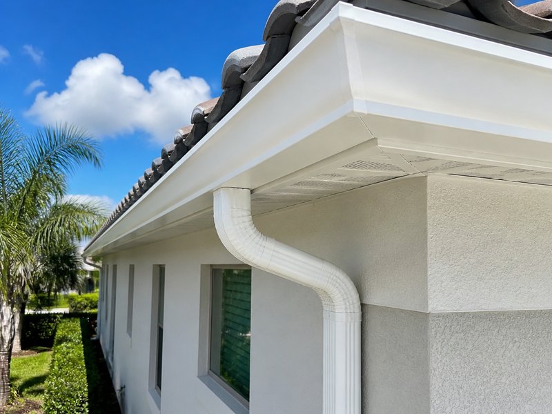 Oldsmar, FL gutter cleaning after Sandbar Soft Wash - Tiger stripes brightened and downspouts flushed
