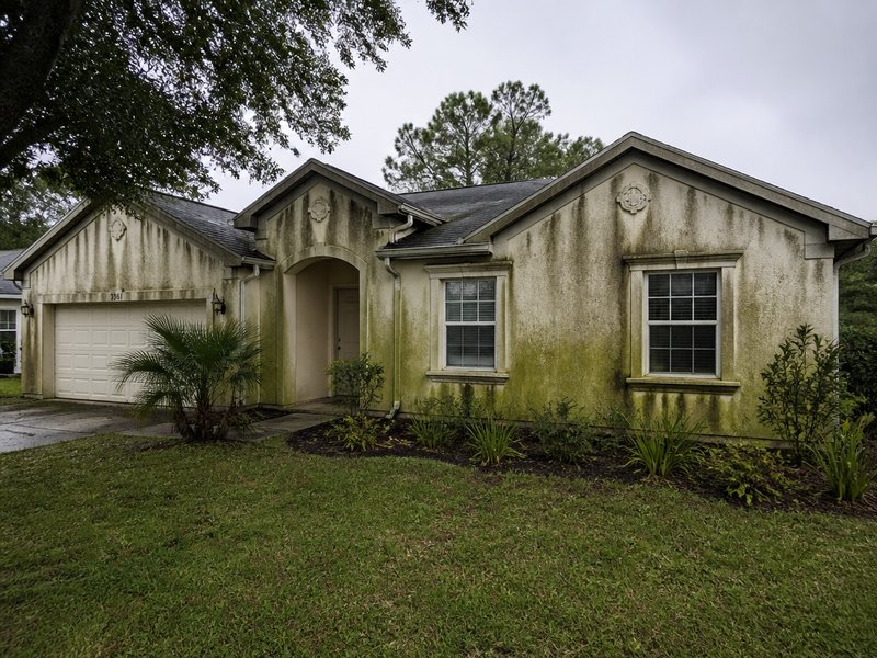 Dunedin, FL house washing before cleaning - Two-story stucco exterior