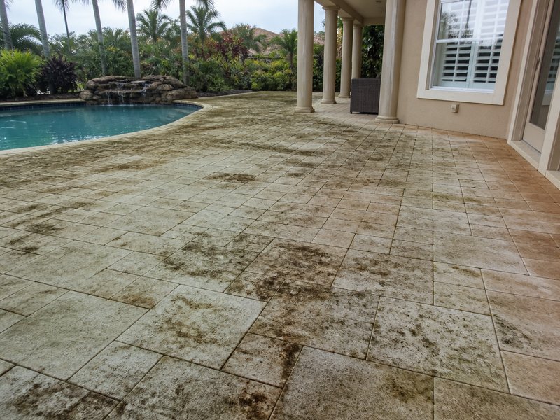 Dunedin, FL patio & deck pressure washing before cleaning - Composite deck